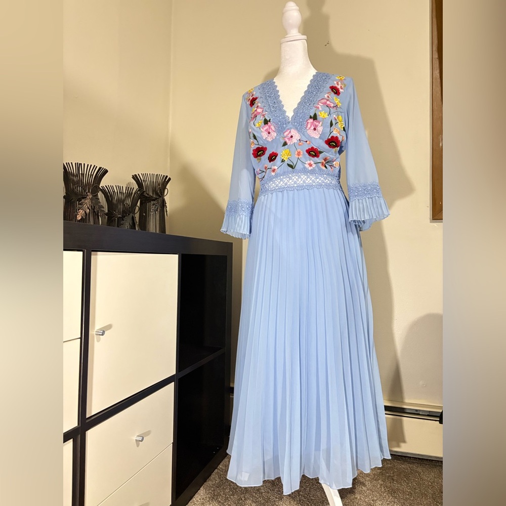 ASOS Light Blue Embroidered V-Neck Maxi Dress